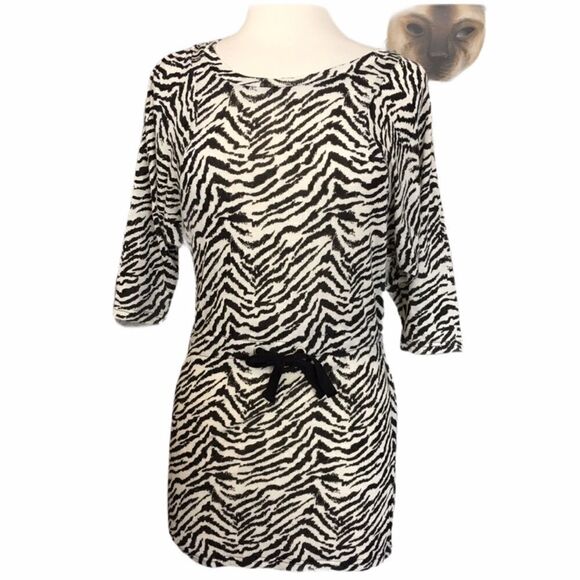 Zebra animal print cinched tie waist poof dress Sm - Picture 1 of 6